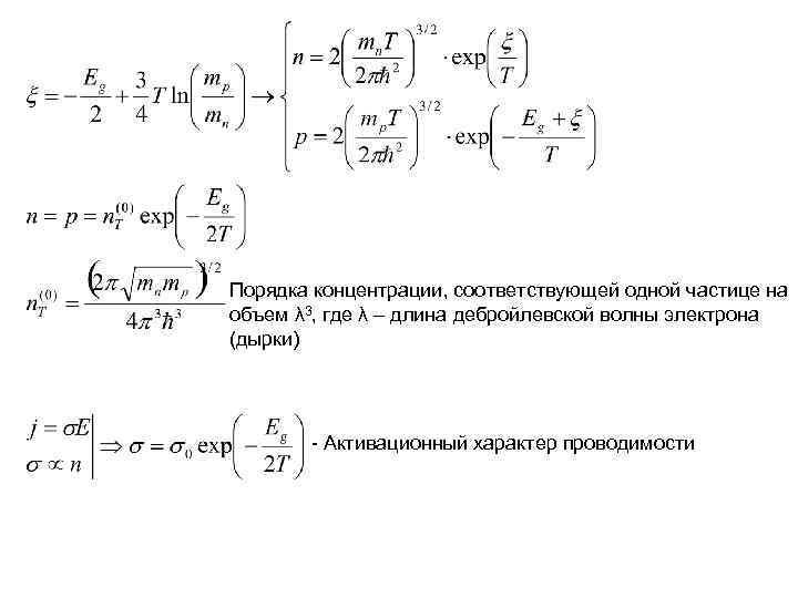 Порядка концентрации, соответствующей одной частице на объем λ 3, где λ – длина дебройлевской Порядка концентрации, соответствующей одной частице на объем λ 3, где λ – длина дебройлевской