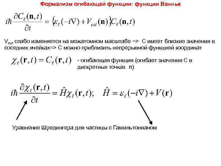   Формализм огибающей функции: функции Ваннье Vext слабо изменяется на межатомном масштабе =>