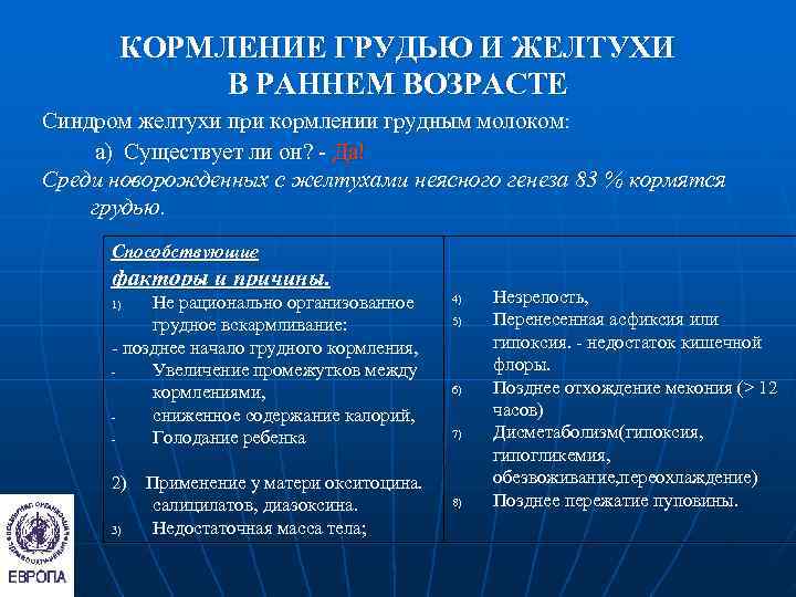   КОРМЛЕНИЕ ГРУДЬЮ И ЖЕЛТУХИ   В РАННЕМ ВОЗРАСТЕ Синдром желтухи при