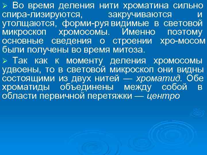 Ø Во время деления нити хроматина сильно спира лизируются,   закручиваются  и