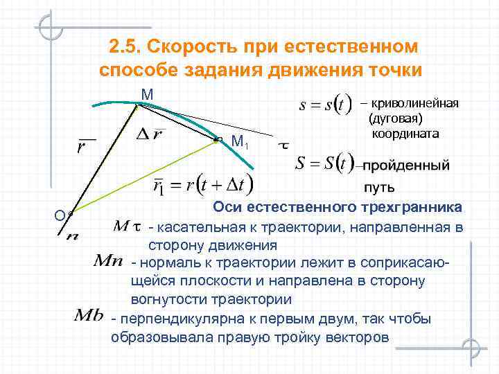  2. 5. Скорость при естественном способе задания движения точки   М 