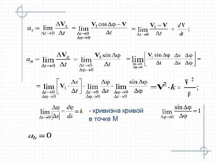 - кривизна кривой в точке М 