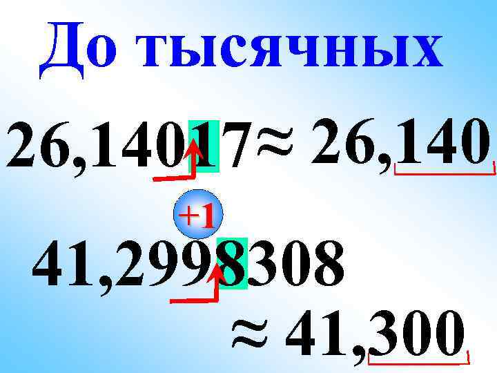  До тысячных 26, 14017 ≈ 26, 140  +1 41, 2998308  ≈