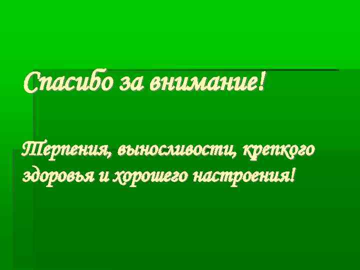 Спасибо за внимание! Терпения, выносливости, крепкого здоровья и хорошего настроения! 