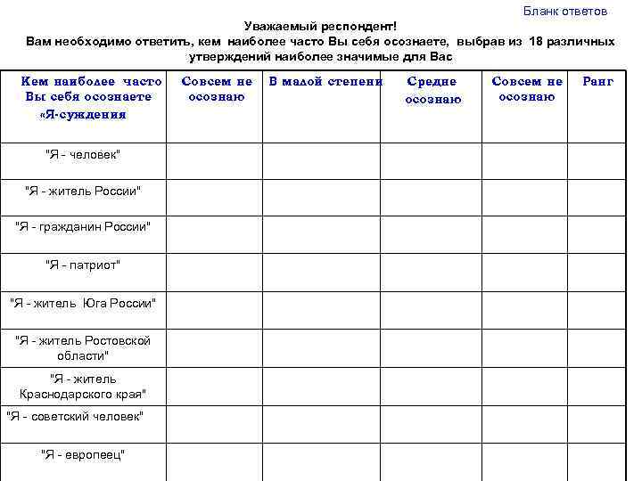        Бланк ответов     