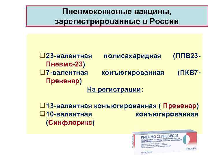    Пневмококковые вакцины,  зарегистрированные в России   q 23 -валентная