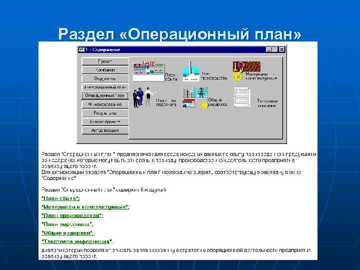 Раздел «Операционный план» 