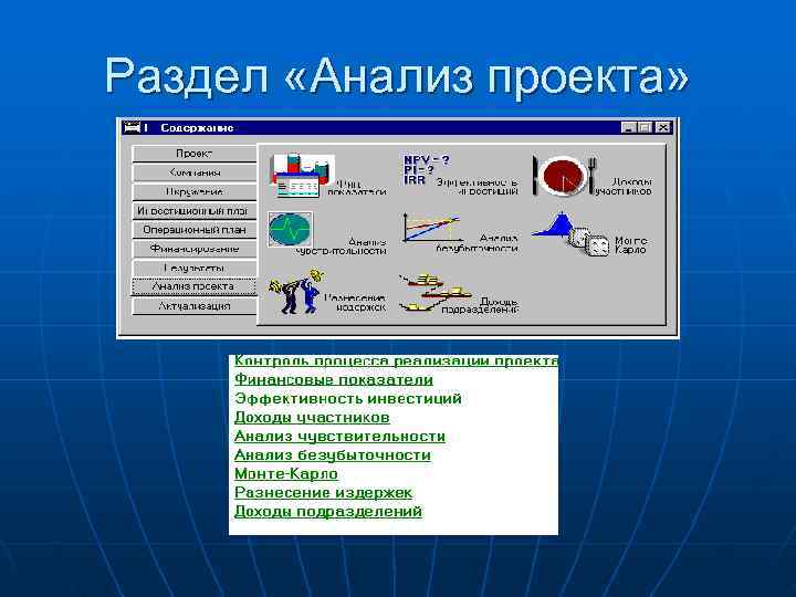 Раздел «Анализ проекта» 