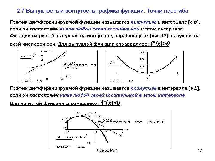  2. 7 Выпуклость и вогнутость графика функции. Точки перегиба График дифференцируемой функции называется