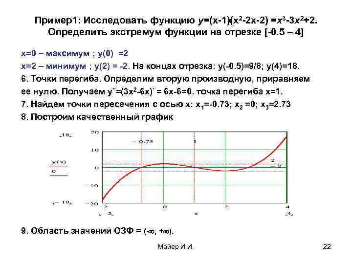   Пример1: Исследовать функцию у=(x-1)(x 2 -2 x-2) =х3 -3 x 2+2. 