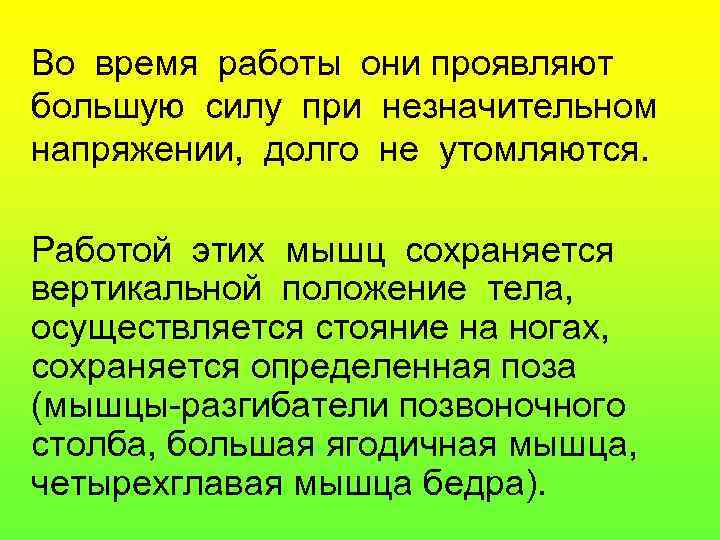Во время работы они проявляют большую силу при незначительном напряжении, долго не утомляются. 