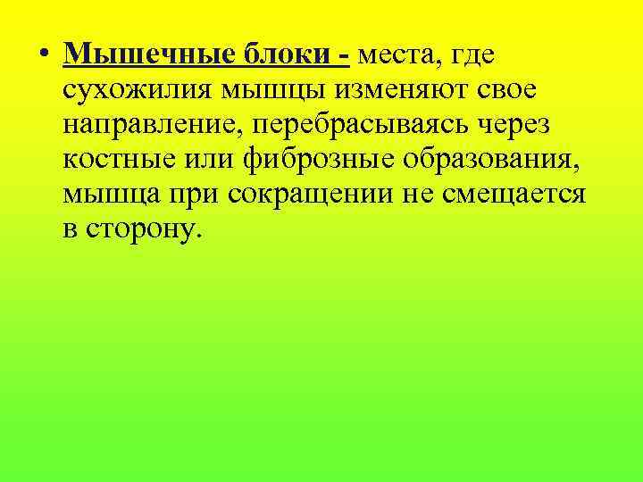  • Мышечные блоки - места, где  сухожилия мышцы изменяют свое  направление,