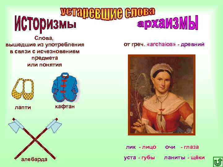 Слова, вышедшие из употребления от греч. «archaios» - древний Слова, вышедшие из употребления от греч. «archaios» - древний
