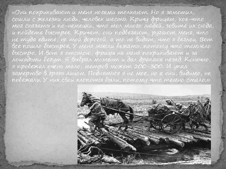  «Они покрикивают и меня ногами толкают. Но я заметил, сошли с железки люди,