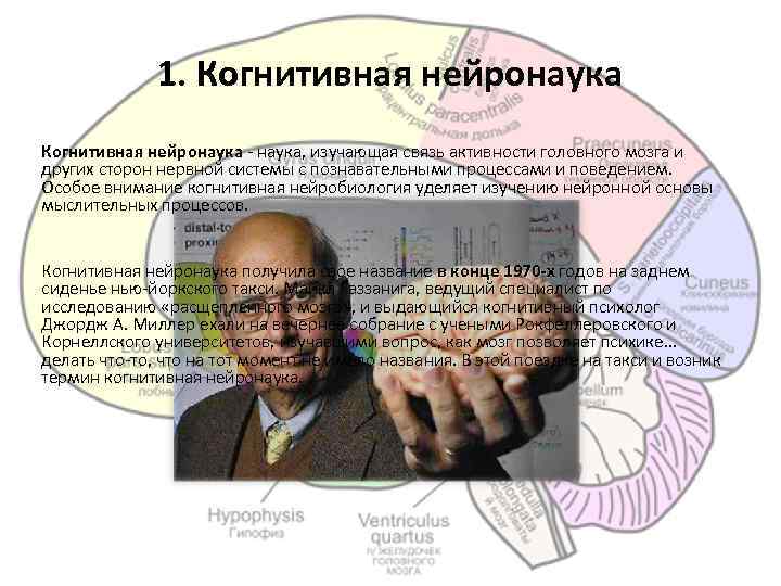    1. Когнитивная нейронаука - наука, изучающая связь активности головного мозга и