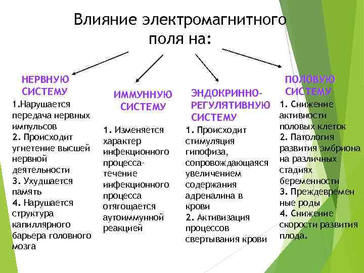   Влияние электромагнитного    поля на: НЕРВНУЮ   