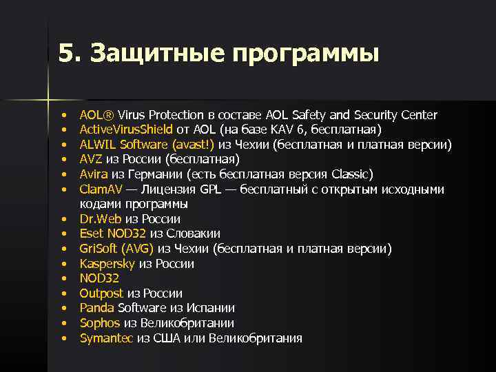 5. Защитные программы  •  AOL® Virus Protection в составе AOL Safety and