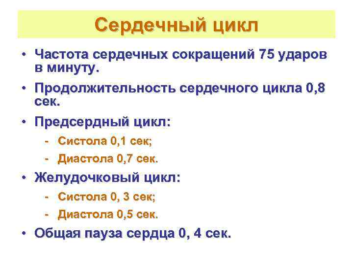    Сердечный цикл • Частота сердечных сокращений 75 ударов  в минуту.