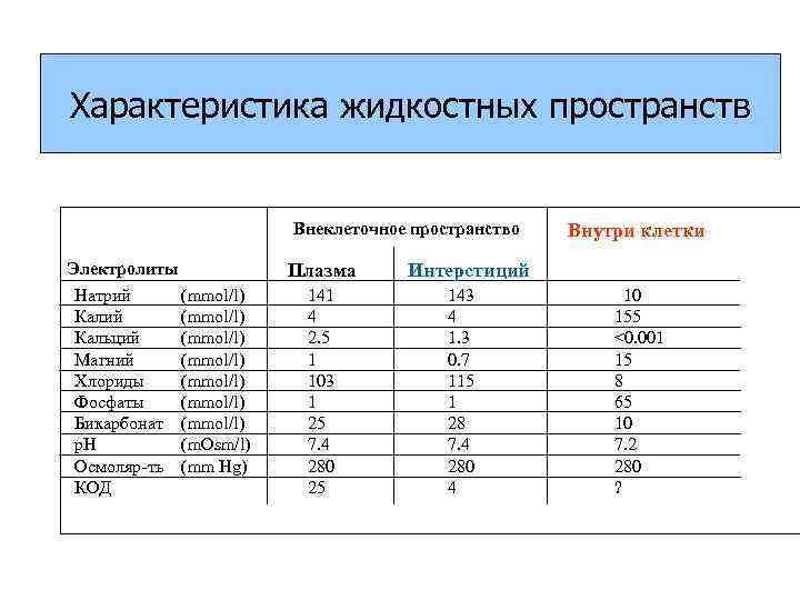 Характеристика жидкостных пространств     Внеклеточное пространство     