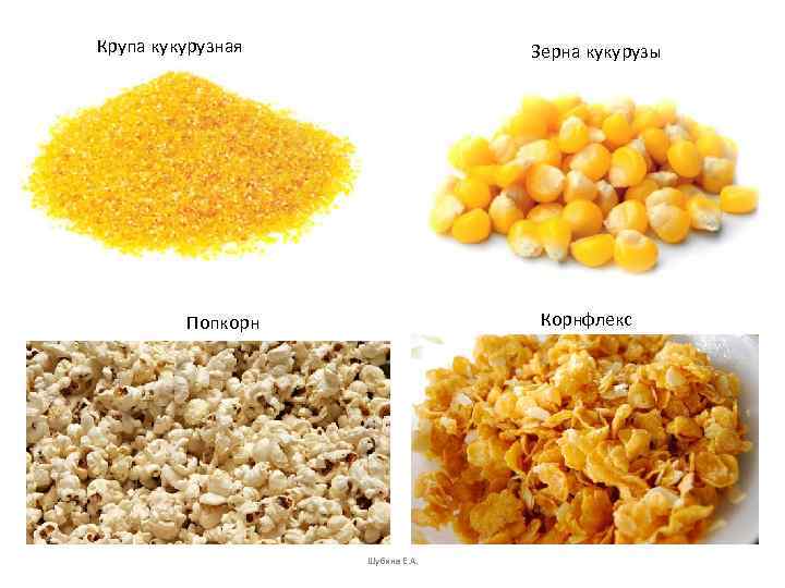 Крупа кукурузная   Зерна кукурузы   Попкорн    Корнфлекс 