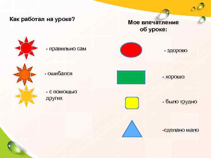 Как работал на уроке?      Мое впечатление   