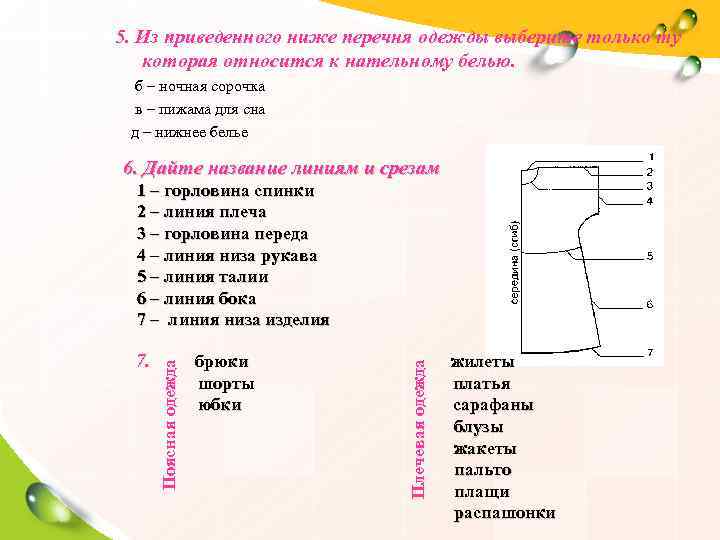 5. Из приведенного ниже перечня одежды выберите только ту  которая относится к нательному