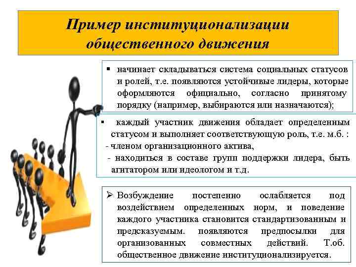 Пример институционализации  общественного движения  § начинает складываться система социальных статусов  