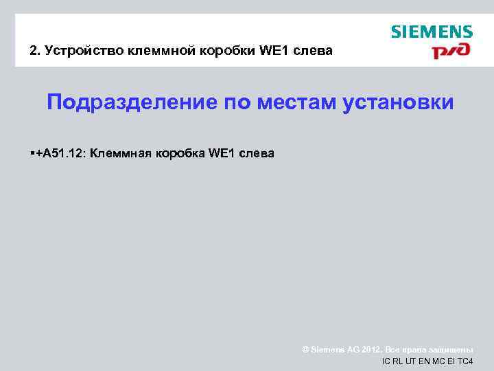 2. Устройство клеммной коробки WE 1 слева Подразделение по местам установки § +A 51.