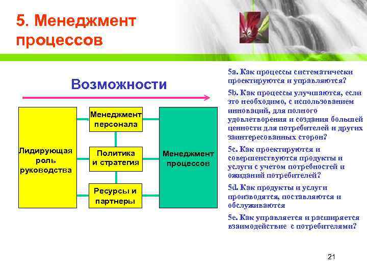 5. Менеджмент процессов       5 a. Как процессы систематически