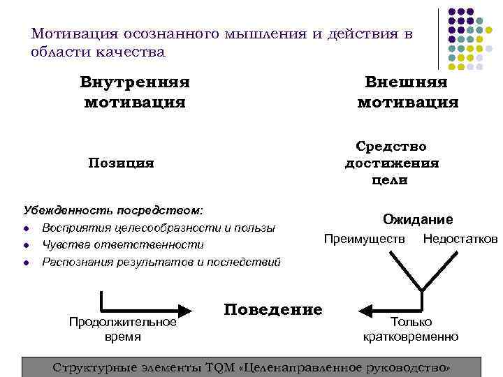  Мотивация осознанного мышления и действия в области качества   Внутренняя  
