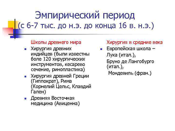  Эмпирический период (с 6 -7 тыс. до н. э. до конца 16 в.