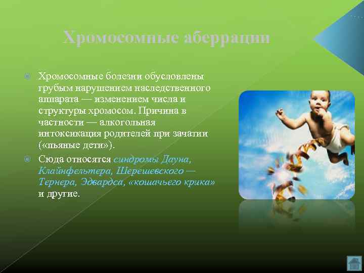   Хромосомные аберрации  Хромосомные болезни обусловлены  грубым нарушением наследственного  аппарата