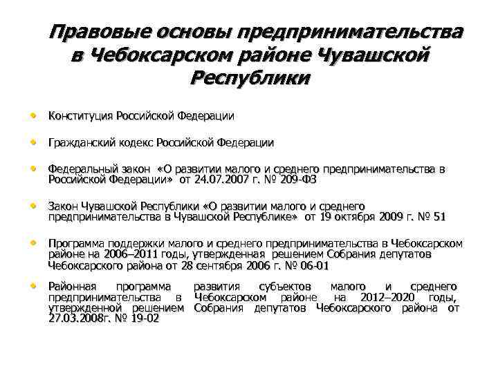   Правовые основы предпринимательства в Чебоксарском районе Чувашской   Республики • Конституция
