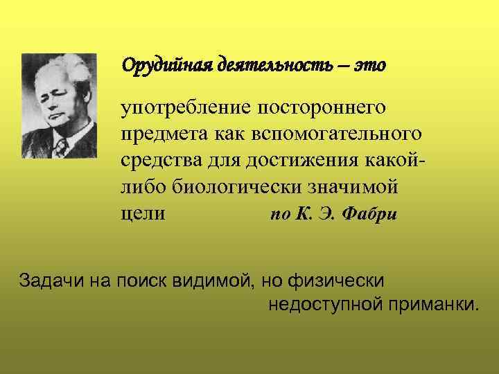    Орудийная деятельность – это  употребление постороннего  предмета как вспомогательного