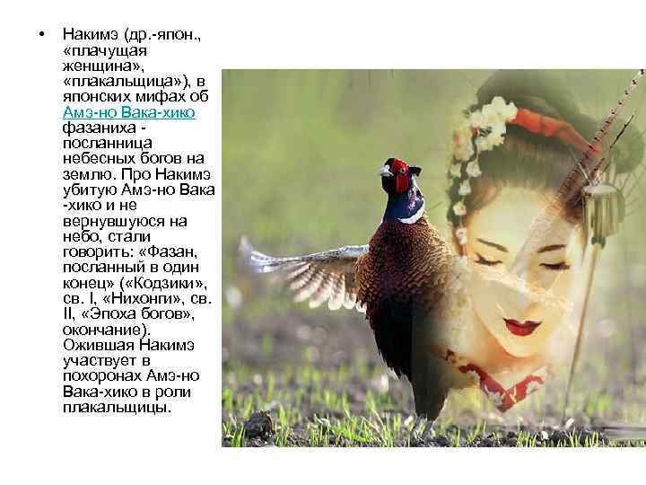  •  Накимэ (др. япон. ,  «плачущая женщина» ,  «плакальщица» ),