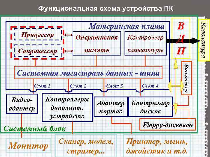   Функциональная схема устройства ПК     Материнская плата  
