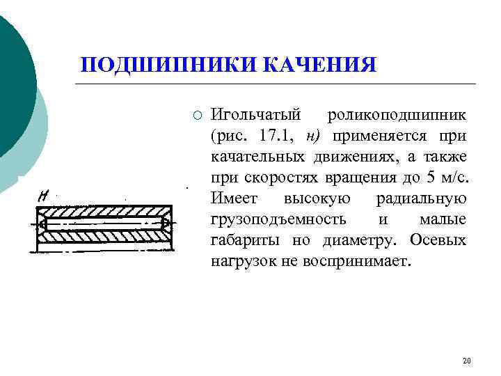 ПОДШИПНИКИ КАЧЕНИЯ  ¡  Игольчатый роликоподшипник  (рис. 17. 1, н) применяется при