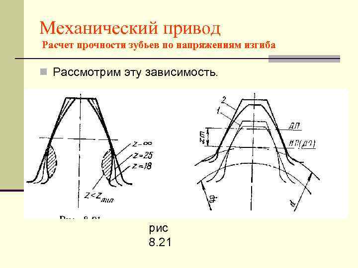 Механический привод Расчет прочности зубьев по напряжениям изгиба n Рассмотрим эту зависимость.  