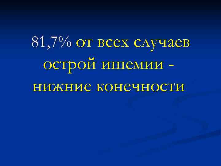 81, 7% от всех случаев острой ишемии - нижние конечности  Шведский сосудистый регистр