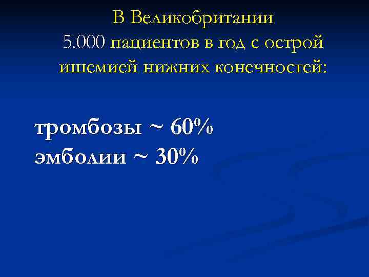   В Великобритании 5. 000 пациентов в год с острой ишемией нижних конечностей: