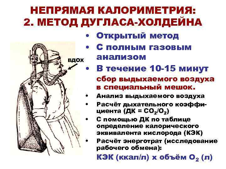  НЕПРЯМАЯ КАЛОРИМЕТРИЯ: 2. МЕТОД ДУГЛАСА-ХОЛДЕЙНА   • Открытый метод   •