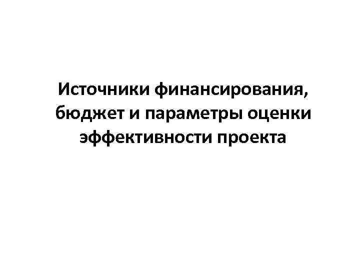 Источники финансирования, бюджет и параметры оценки эффективности проекта Источники финансирования, бюджет и параметры оценки эффективности проекта