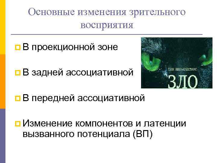  Основные изменения зрительного  восприятия p. В  проекционной зоне p. В 