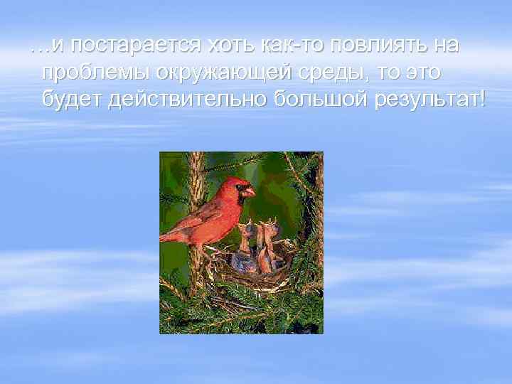 …и постарается хоть как-то повлиять на проблемы окружающей среды, то это будет действительно большой