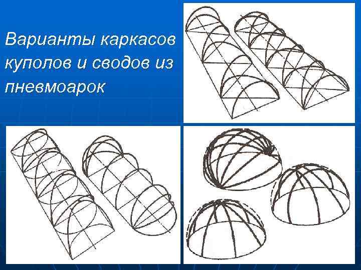 Варианты каркасов куполов и сводов из пневмоарок Варианты каркасов куполов и сводов из пневмоарок