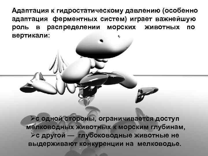 Адаптация к гидростатическому давлению (особенно адаптация ферментных систем) играет важнейшую роль в распределении морских