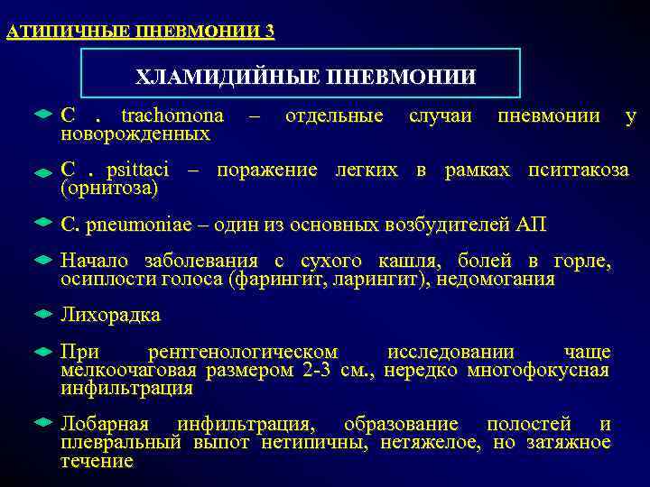 АТИПИЧНЫЕ ПНЕВМОНИИ 3     ХЛАМИДИЙНЫЕ ПНЕВМОНИИ C. trachomona   