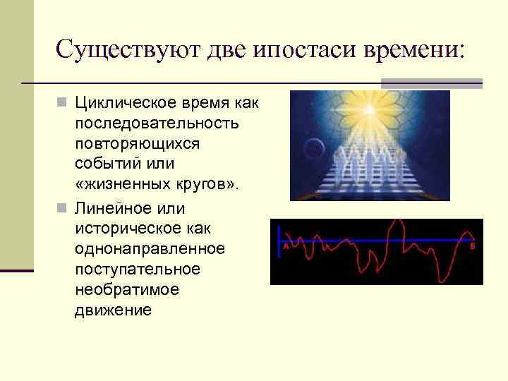 Существуют две ипостаси времени: n Циклическое время как  последовательность  повторяющихся  событий
