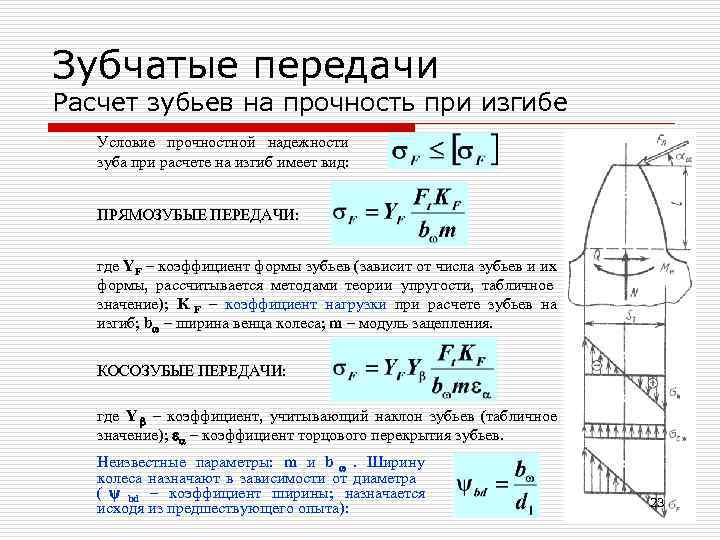 Расчет зуба шестерни