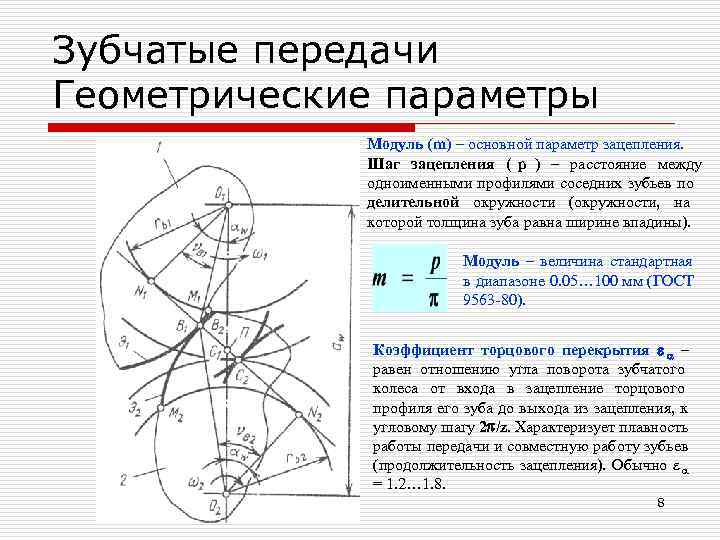 Основные геометрические параметры зубчатых передач